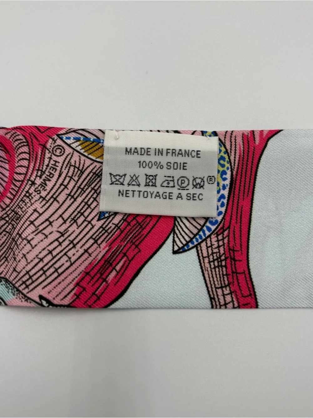 Hermes Tree of Song Twilly Scarf Bleu Pale Rose Blue Jean Silk Ribbon - Picture 5 of 6